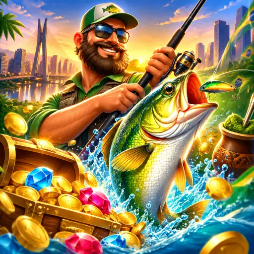 Cenário de pesca do Big Bass Bonanza com símbolos de peixe